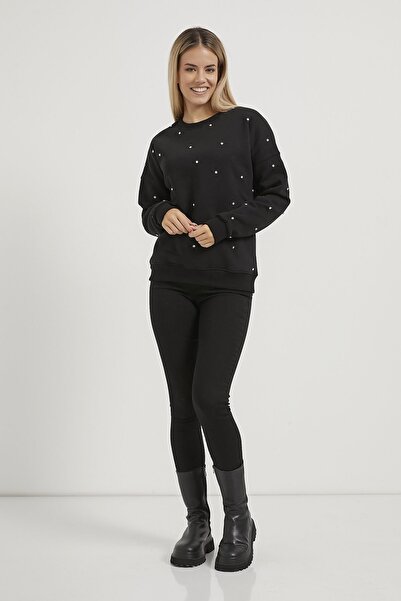 Arma Life Γυναικείο φούτερ με λαιμόκοψη με πέτρες σε μαύρο χρώμα