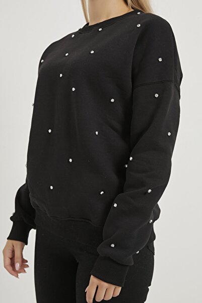 Arma Life Γυναικείο φούτερ με λαιμόκοψη με πέτρες σε μαύρο χρώμα