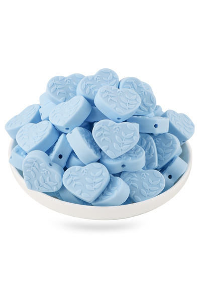 Choice5 10pcs pastel blue 10Pcs Heart Shaped Silicone Beads With Leaf Pattern...