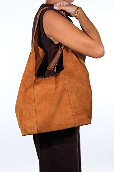 LuviShoes Orlitha Tan Genuine Leather Suede Women's Shoulder Bag