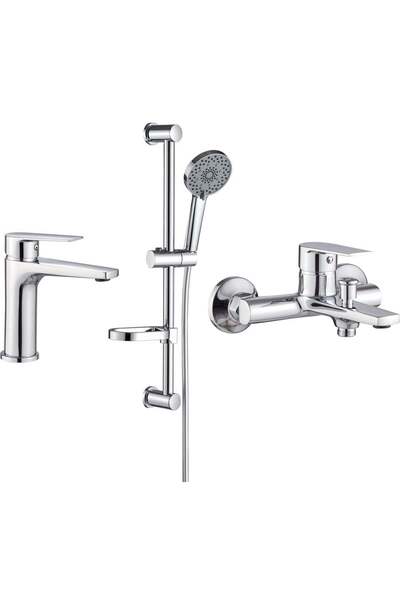 Milano Plus Texas 3-in-1 Set – Basin Mixer, Shower Mixer & Kit | Modern Brass Faucets for Bathrooms