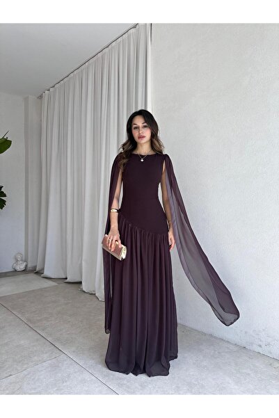 Mooi Butik WONKA Maxi Elbise 8486 - Acı Kahve