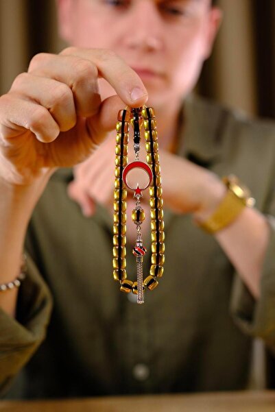 dergah tesbih Ayyıldız Tasarım Çeşm-i Bülbül Motif Bal Rengi Ateş-i Kehribar Tesbih