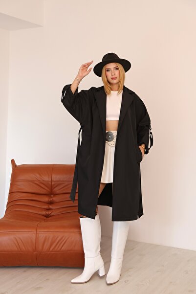 QUBERZ Kadın Uzun Trençkot – Siyah, Vizon, Kahve, Bej & Leopar Detaylı Mevsimlik Kap