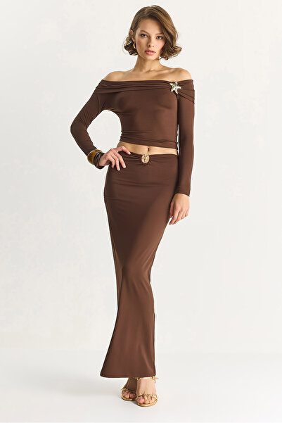 Bianco Lucci Accesorii pentru femei Bluză cu guler detaliat Fusta lungă Set î...