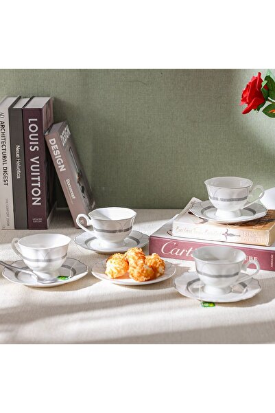 Danube Home Youthful Bite Ellipse Tea Set – 8-Piece Porcelain Cups & Saucers for 4, Elegant & Giftable