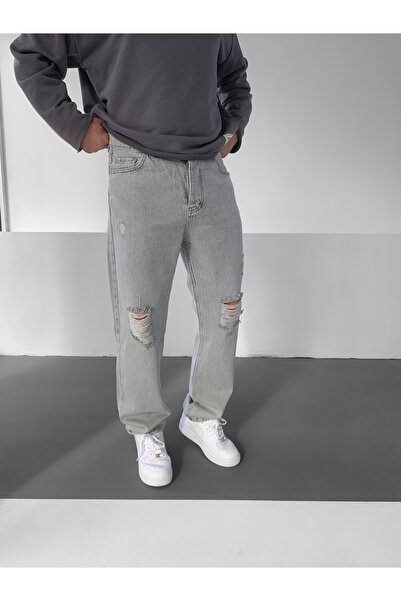 NO1 KONSEPT Γκρι τζιν παντελόνι με σκισίματα
