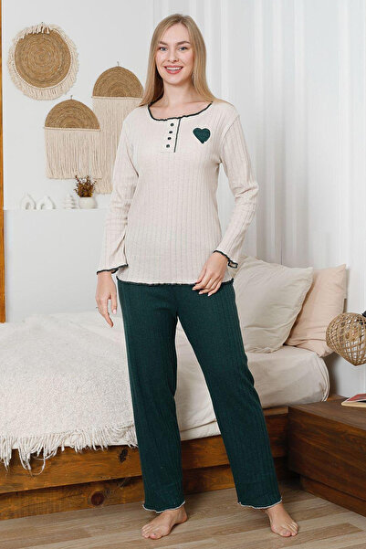 DPARİS Button Detailed Long Sleeve Interlock Pajama Set