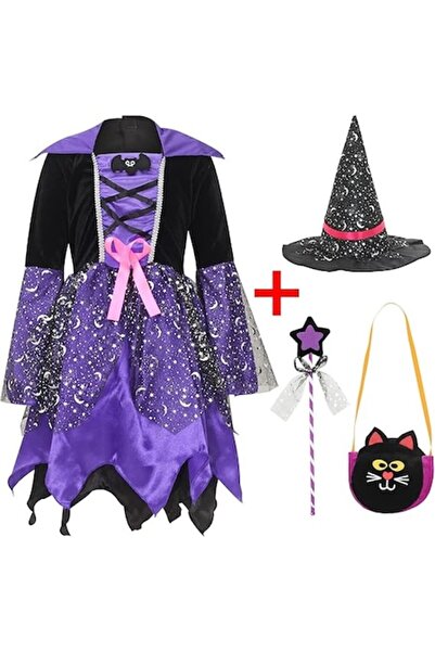 OEM Rochie fete, Halloween, Vrajitoare, Carnaval, Petrecere, Mov si Negru, 3-...