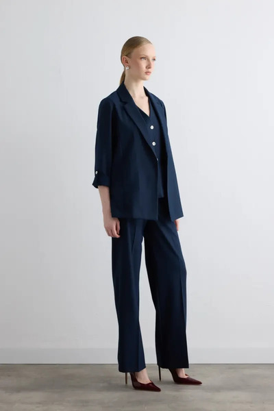 Gusto Relaxed Fit Glitter Striped Jacket - Navy Blue