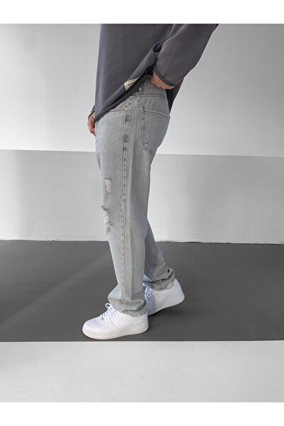 NO1 KONSEPT Γκρι τζιν παντελόνι με σκισίματα