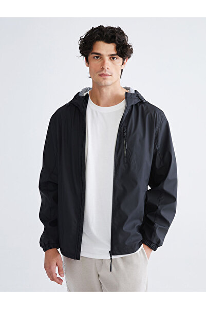 LC Waikiki Black Standard Fit Hooded Men's Slim Coat