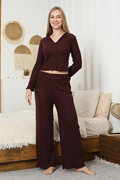 DPARİS Bow Detailed Long Sleeve Interlock Pajama Set