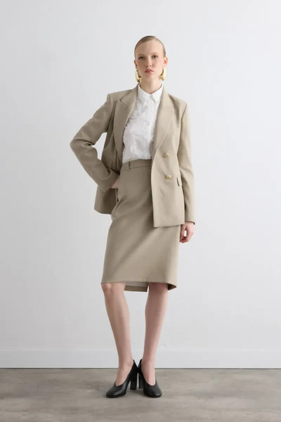 Gusto Double-Breasted Cashmere Jacket - Beige