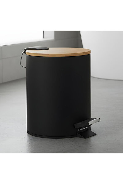 Elindor ® Kitchen Trash Can with Pedal, with Bamboo Lid, Suitable for Selective Collection, Black