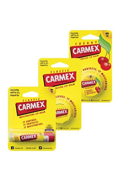 Carmex Pack Of 3 Moisturising Lip Balms Multi-Pack Set (Classic Click Stick, ...