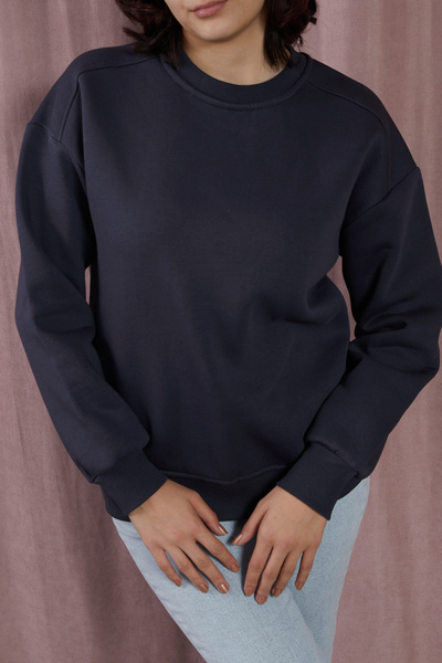 DPARİS Crew Neck Three Thread Ribbed Basic Sweatshirt