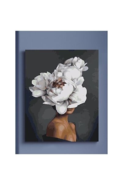 Painting by numbers Set pictura pe numere Fata cu bujori albi, panza bumbac p...