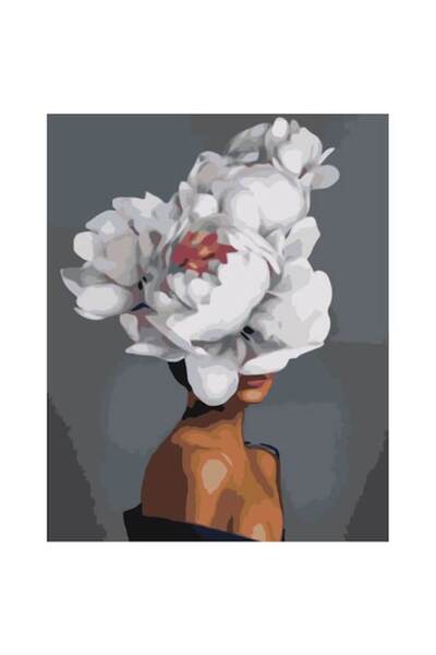 Painting by numbers Set pictura pe numere Fata cu bujori albi, panza bumbac p...