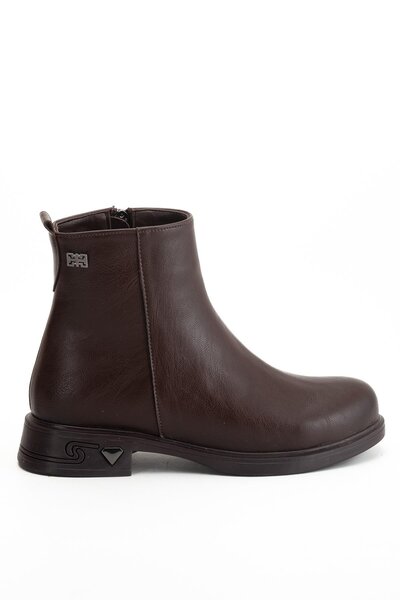 Dilimler Ayakkabı Kadın Bot Kahve Suni Deri Kauçuk Taban Yüzüdüz