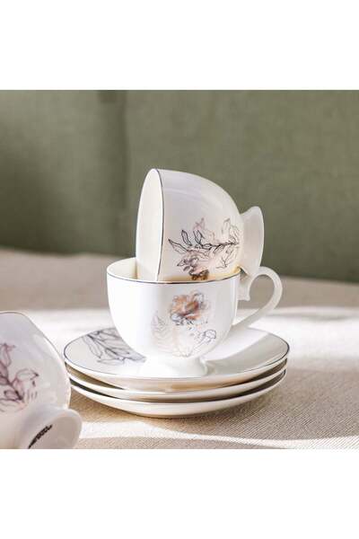Danube Home Celestia 8-Piece Tea Set – Youthful Bite Porcelain Cups & Saucers for 4, Elegant & Durable