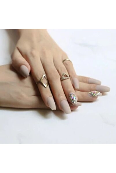 KESNUP Set de 24 unghii false autoadezive Balerina bej mat cu pietre