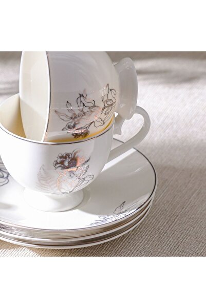 Danube Home Celestia 8-Piece Tea Set – Youthful Bite Porcelain Cups & Saucers for 4, Elegant & Durable