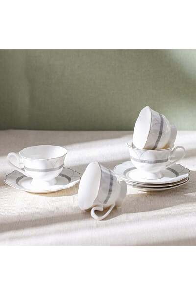 Danube Home Youthful Bite Ellipse Tea Set – 8-Piece Porcelain Cups & Saucers for 4, Elegant & Giftable