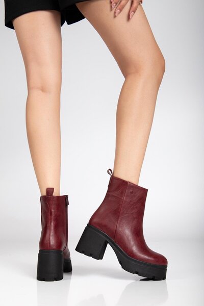 Dilimler Ayakkabı Γυναικείες μπότες με τακούνι Πλατφόρμα Βουργουνδίας με φλατ φερμουάρ