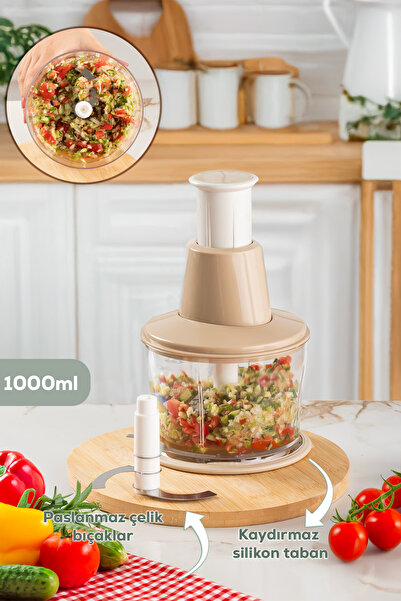 Porsima 232-2 Basmalı Pratik El Rondosu 3 Bıçaklı Blender Doğrayıcı 1000ml Ka...