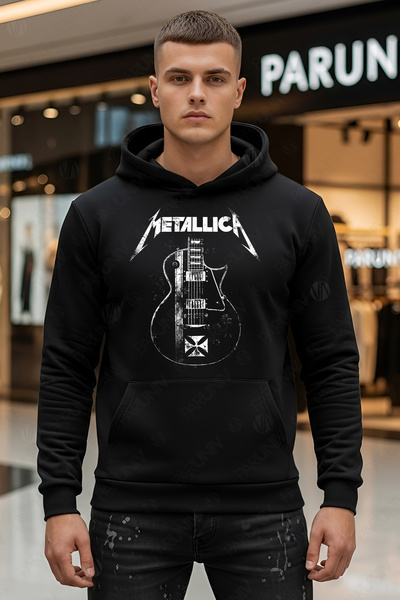 PARUNIV Ανδρικό φούτερ με κουκούλα Metallica Guitar, κανονική εφαρμογή, βαμβά...