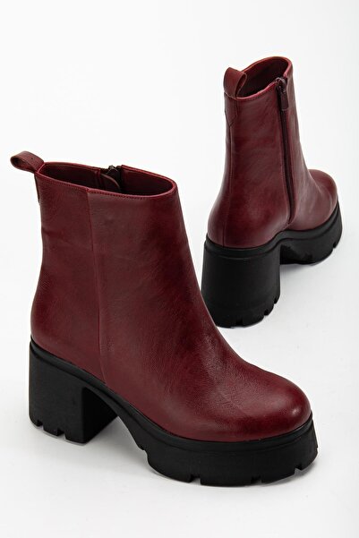 Dilimler Ayakkabı Γυναικείες μπότες με τακούνι Πλατφόρμα Βουργουνδίας με φλατ φερμουάρ