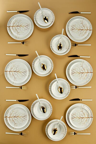 Erbaşlar Ihlamur Ağaç Lüx Seramik 24 Parça 6 Kişilik Yemek Takımı, Yemek Seti