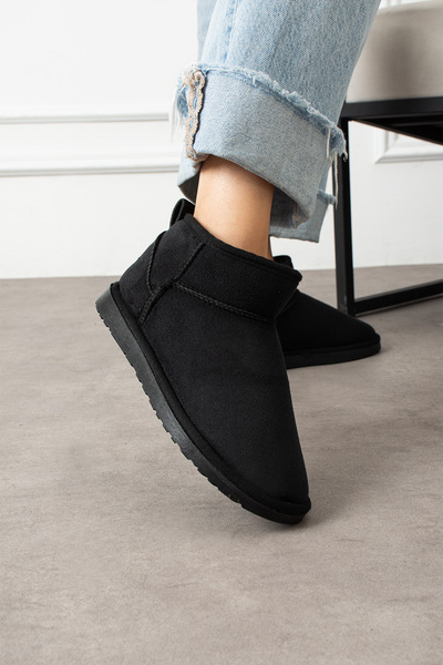 pasyone Černé dámské semišové stylové boty na denní nošení s kožešinovou podšívkou