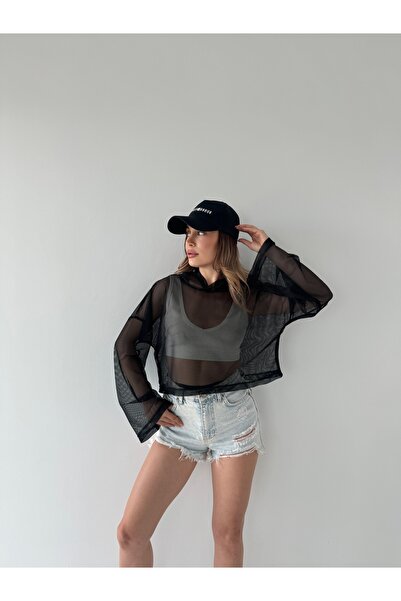 Moda Hour Kapüşonlu Oversize File Kadın Sweatshirt