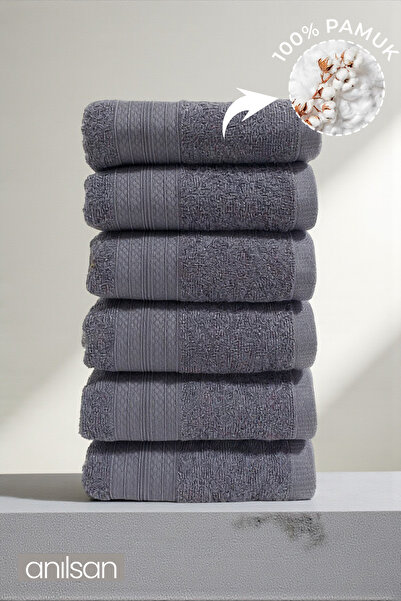 Anılsan 6-пакет еко-антрацитових рушників для рук - 50x70 см, 125 г, 100% бавовна, рушники для спа-салонів та готелів, для щоденного використання
