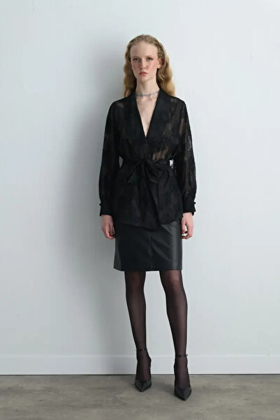 Gusto Embroidered Chiffon Jacket - Black