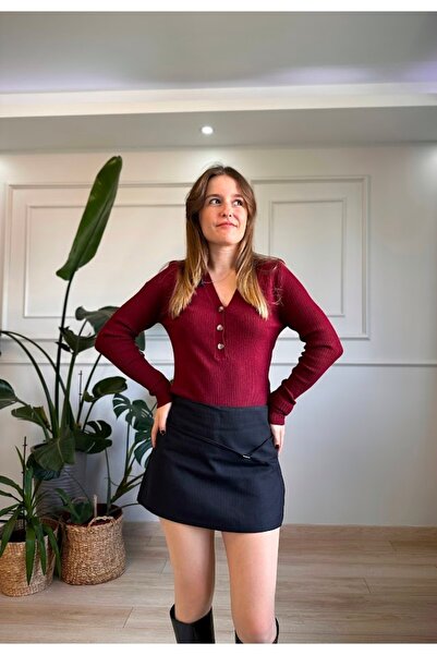 LUUN Lacivert renkli, kemerli, kendinden desenli kumaş, arkası önü etek görün...