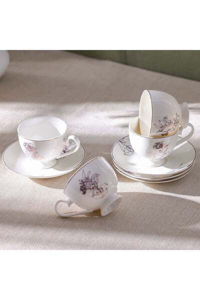 Danube Home Celestia 8-Piece Tea Set – Youthful Bite Porcelain Cups & Saucers for 4, Elegant & Durable