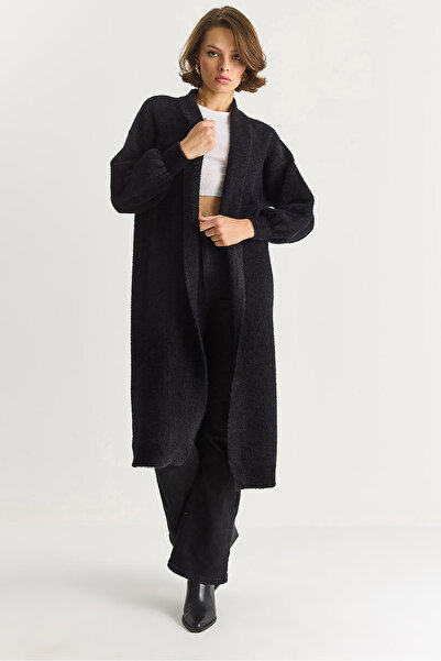 Bianco Lucci Women Shawl Collar Soft Textured Bearded Long Knitwear Yumoş Cardigan Th251015 60283574