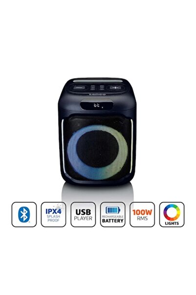 Lenco PA-101BK Portable Speaker, Bluetooth, LED Light Effects, 100W RMS, Black