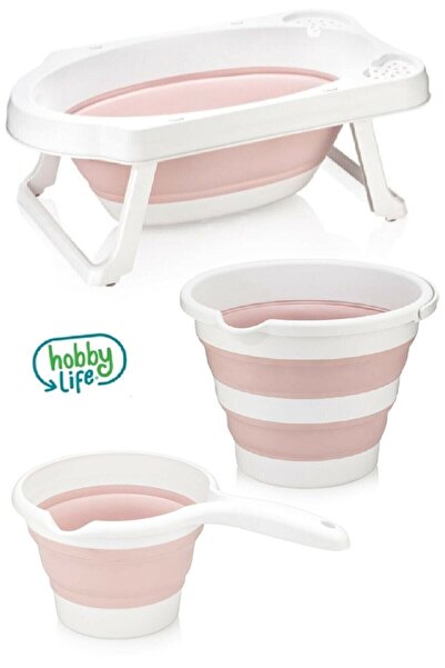 Zuu Baby Katlanır Çocuk Küveti & Kova Maşrapa Seti PEMBE