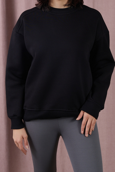 DPARİS Crew Neck Three Thread Ribbed Basic Sweatshirt