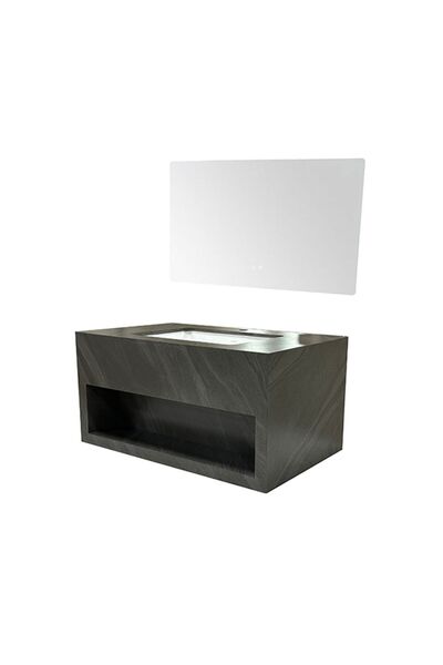 Milano Stone Vanity with LED Mirror – Modern Wall-Mount Bathroom Sink Cabinet...