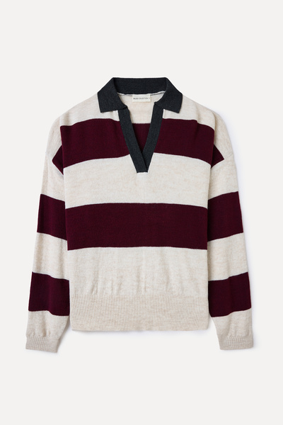 Mudo Striped Loose Fit Polo Neck Knitwear Sweater
