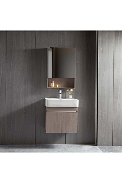 Milano طاولة تاسنين مع مرآة - حوض حائطي ووحدة تخزين، تصميم موفر للمساحة