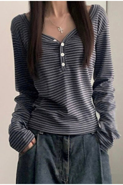 Köstebek Gray Black Striped Italian Style Fashion Sweatshirt