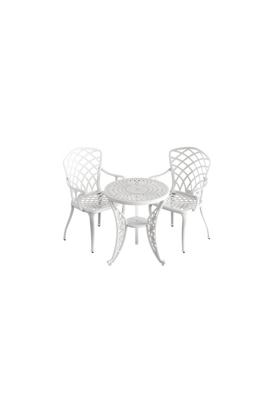HubRom Garden Furniture Set, 1xRound Table (60x72), 2xHITIT Chair (43x42x50x92) White