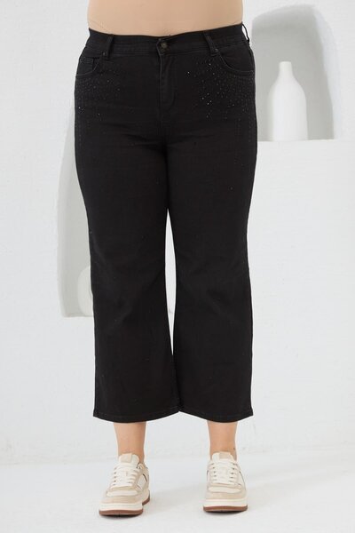 RMG Large Size Jeans with Front Stone Detail Black