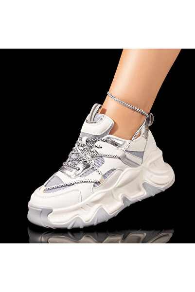 Modlet.ro Women's white and grey sneakers with thick sole MOD10061